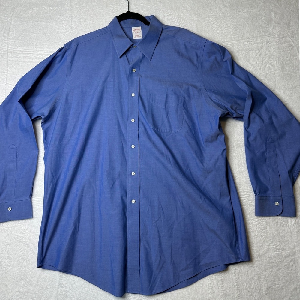 Brooks Brothers Traditional Fit Non-Iron Cotton Dress Shirt Blue 17-35 LS
